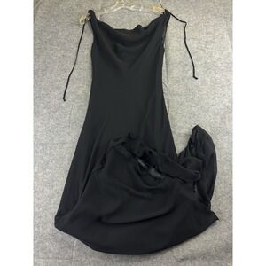 Women's XS Black Reversible Satin Chiffon Cowl Neck Sleeveless Slip Maxi Dress